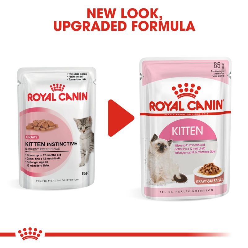 Royal Canin Kitten in Gravy Pouch Cat - влажна храна во сос за млади мачиња/мачки на возраст до 12 месеци. Исто така е погодна и за бремени мачки