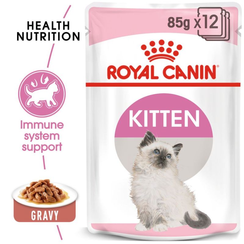 Royal Canin Kitten in Gravy Pouch Cat - влажна храна во сос за млади мачиња/мачки на возраст до 12 месеци. Исто така е погодна и за бремени мачки